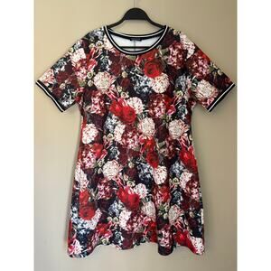 Pink Clove Rose floral print shift dress with rib trim Plus US Size 18